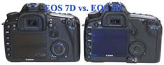 Oba modely EOS 7D a 5D názorně zezadu (Kliknutí zvětší)