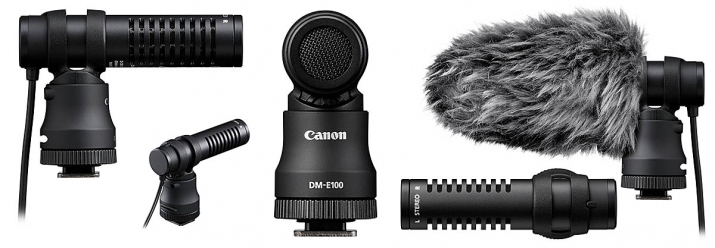 Externí mikrofon Canon DM-E100 v různých detailech