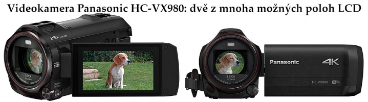 Videokamera Panasonic HC-VX980 ve dvou detailech LCD