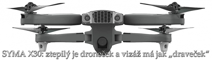 SYMA X30: akční pohled na přední část šasi dronu...