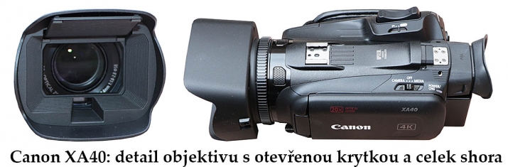 Videokamera Canon XA40 v detailu objektivu a těla...